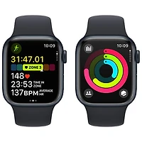 Apple Watch Series 9 (GPS + Cellular) avec boîtier de mm en aluminium minuit et bracelet sport minuit par Rogers - Petit/Moyen