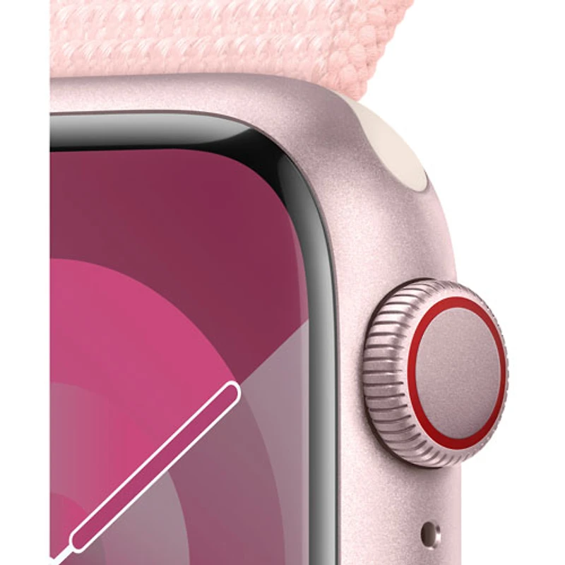 Apple Watch Series 9 (GPS + Cellular) avec boîtier de 41 mm en aluminium rose et bracelet sport à rabat rose dragée par TELUS - Petit - Financement mensuel