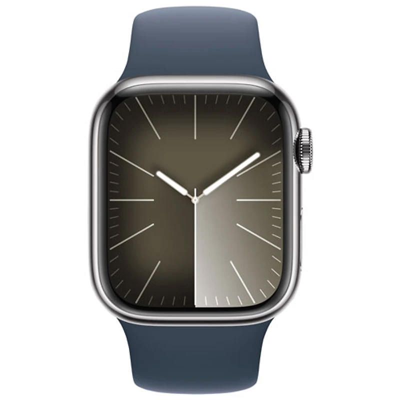 TELUS Apple Watch Series 9 (GPS + Cellular) 41mm Silver Stainless Steel Case w/Storm Blue Sport Band - S/ M - Monthly Financing