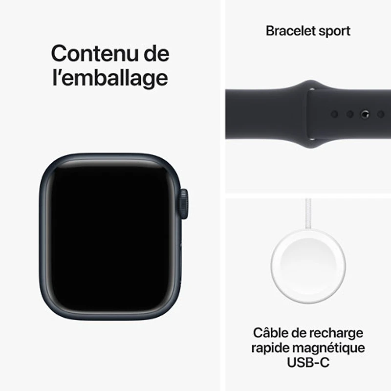 Apple Watch Series 9 (GPS + Cellular) avec boîtier de mm en aluminium minuit et bracelet sport minuit par Rogers - Moyen/Grand