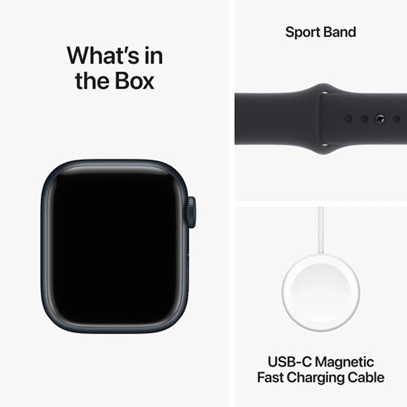 Apple Watch Series 9 (GPS + Cellular) avec boîtier de mm en aluminium minuit et bracelet sport minuit par Rogers - Moyen/Grand