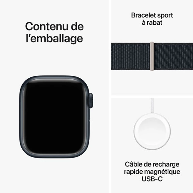 Apple Watch Series 9 (GPS + Cellular) avec boîtier de 41 mm en aluminium minuit et bracelet sport à rabat minuit par TELUS - Petit - Financement mensuel