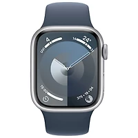 Apple Watch Series 9 (GPS + Cellular) avec boîtier de 41 mm en aluminium argenté et bracelet sport bleu tempête par Bell - Petit/Moyen - Financement mensuel
