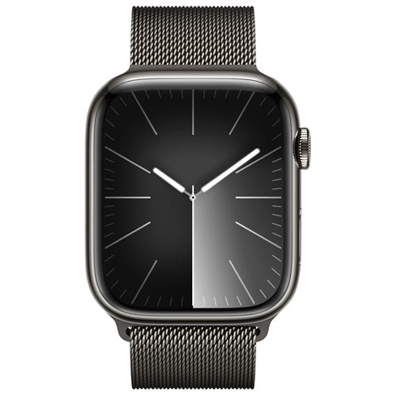 Apple Watch Series 9 (GPS + Cellular) avec boîtier de 45 mm en acier inoxydable graphite et bracelet milanais graphite par TELUS - Financement mensuel