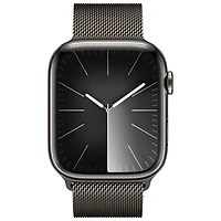 Apple Watch Series 9 (GPS + Cellular) avec boîtier de 45 mm en acier inoxydable graphite et bracelet milanais graphite par TELUS - Financement mensuel
