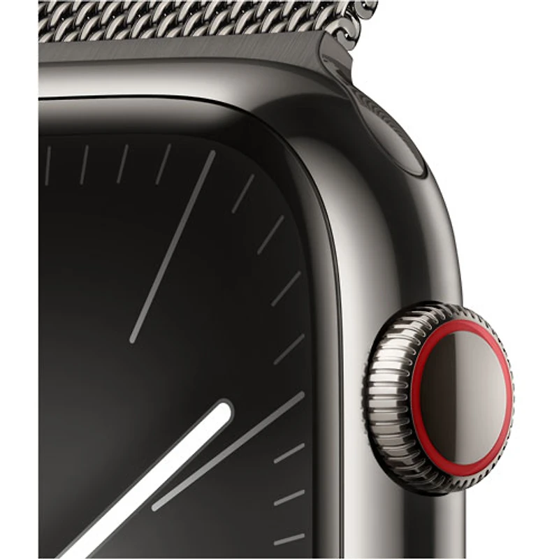 Apple Watch Series 9 (GPS + Cellular) avec boîtier de 45 mm en acier inoxydable graphite et bracelet milanais graphite par TELUS - Financement mensuel