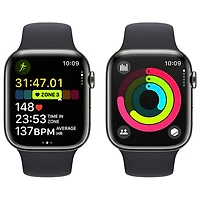 Apple Watch Series 9 (GPS + Cellular) avec boîtier de mm en acier inoxydable graphite et bracelet sport minuit par Rogers - Moyen/Grand