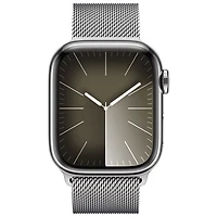 Apple Watch Series 9 (GPS + Cellular) avec boîtier de 41 mm en acier inoxydable argenté et bracelet milanais en acier inoxydable argenté par TELUS - Petit - Financement mensuel