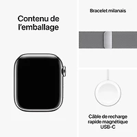 Apple Watch Series 9 (GPS + Cellular) avec boîtier de 41 mm en acier inoxydable argenté et bracelet milanais en acier inoxydable argenté par TELUS - Petit - Financement mensuel