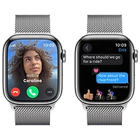 Apple Watch Series 9 (GPS + Cellular) avec boîtier de 41 mm en acier inoxydable argenté et bracelet milanais en acier inoxydable argenté par TELUS - Petit - Financement mensuel