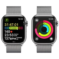 Apple Watch Series 9 (GPS + Cellular) avec boîtier de 41 mm en acier inoxydable argenté et bracelet milanais en acier inoxydable argenté par TELUS - Petit - Financement mensuel