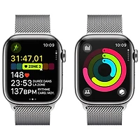 Apple Watch Series 9 (GPS + Cellular) avec boîtier de 41 mm en acier inoxydable argenté et bracelet milanais en acier inoxydable argenté par TELUS - Petit - Financement mensuel