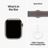 Apple Watch Series 9 (GPS + Cellular) avec boîtier de mm en acier inoxydable doré et bracelet sport argile par Rogers - Petit/Moyen
