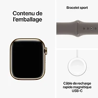 Apple Watch Series 9 (GPS + Cellular) avec boîtier de mm en acier inoxydable doré et bracelet sport argile par TELUS - Petit/Moyen