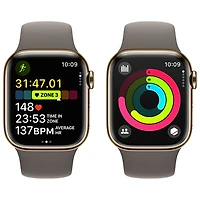 Apple Watch Series 9 (GPS + Cellular) avec boîtier de mm en acier inoxydable doré et bracelet sport argile par TELUS - Petit/Moyen