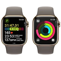 Apple Watch Series 9 (GPS + Cellular) avec boîtier de mm en acier inoxydable doré et bracelet sport argile par TELUS - Moyen/Grand