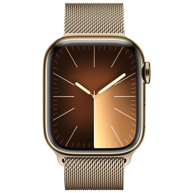Apple Watch Series 9 (GPS + Cellular) avec boîtier de 41 mm en acier inoxydable doré et bracelet milanais en acier inoxydable doré par TELUS - Petit - Financement mensuel