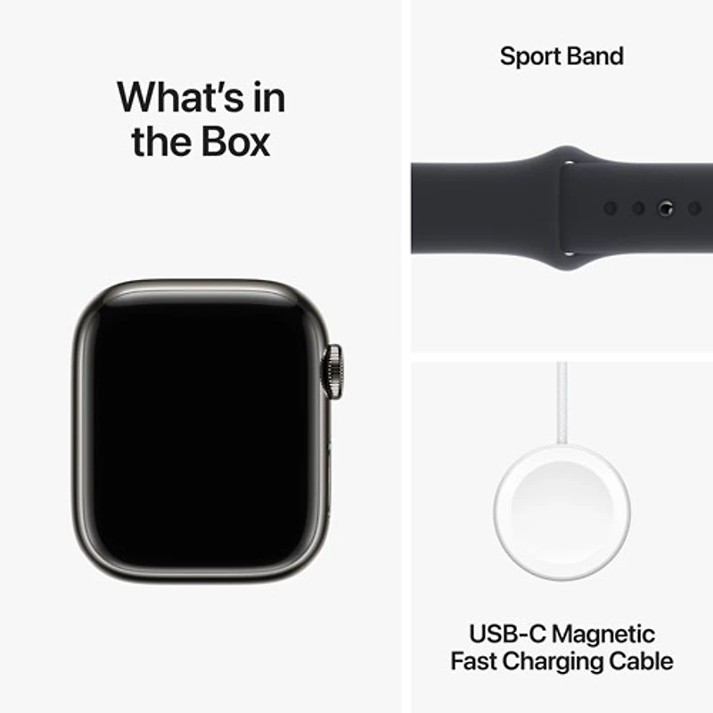 Apple Watch Series 9 (GPS + Cellular) avec boîtier de 41 mm en acier inoxydable graphite et bracelet sport minuit par TELUS - Petit/Moyen - Financement mensuel