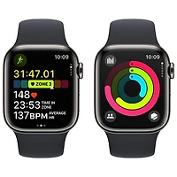 Apple Watch Series 9 (GPS + Cellular) avec boîtier de 41 mm en acier inoxydable graphite et bracelet sport minuit par TELUS - Moyen/Grand - Financement mensuel