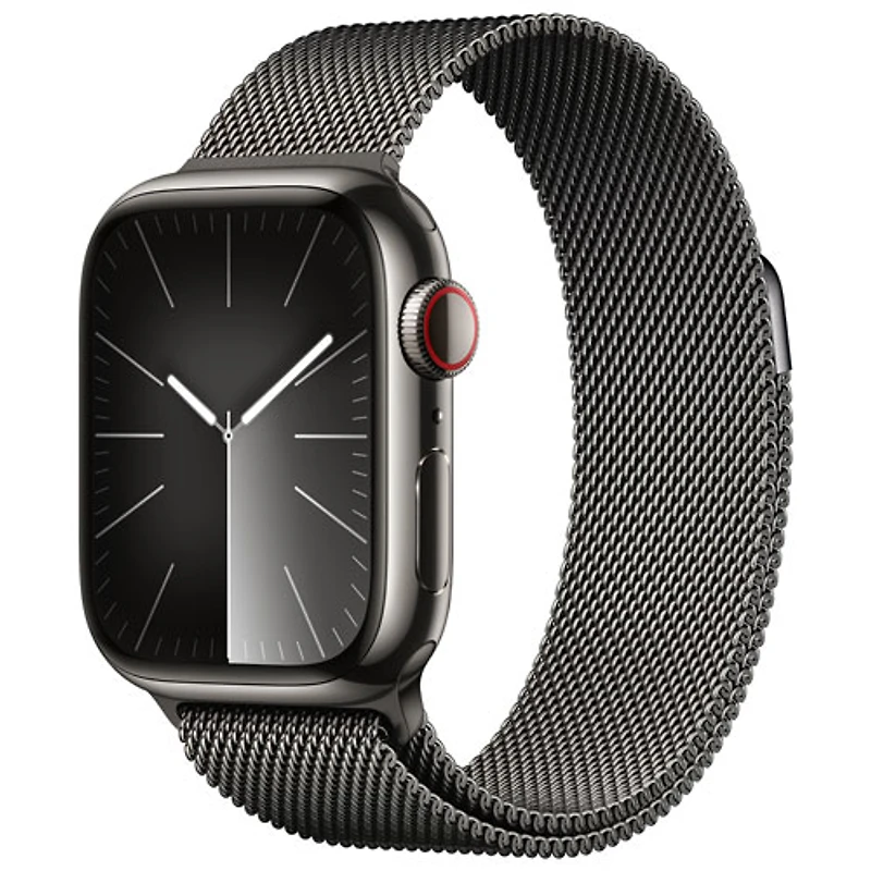 Apple Watch Series 9 (GPS + Cellular) avec boîtier de 41 mm en acier inoxydable graphite et bracelet milanais en acier inoxydable graphite par TELUS - Petit - Financement mensuel