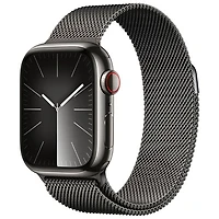 Apple Watch Series 9 (GPS + Cellular) avec boîtier de 41 mm en acier inoxydable graphite et bracelet milanais en acier inoxydable graphite par TELUS - Petit - Financement mensuel