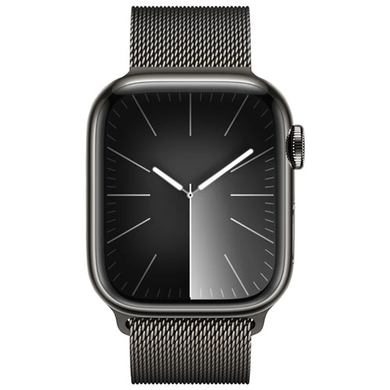 Apple Watch Series 9 (GPS + Cellular) avec boîtier de 41 mm en acier inoxydable graphite et bracelet milanais en acier inoxydable graphite par TELUS - Petit - Financement mensuel