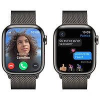 Apple Watch Series 9 (GPS + Cellular) avec boîtier de 41 mm en acier inoxydable graphite et bracelet milanais en acier inoxydable graphite par TELUS - Petit - Financement mensuel
