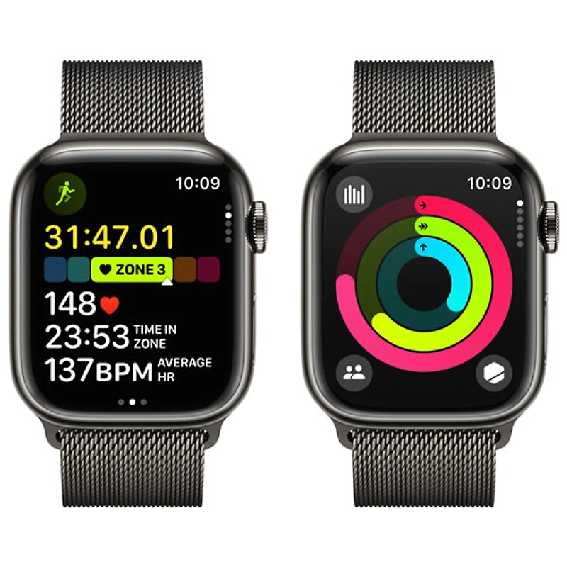 Apple Watch Series 9 (GPS + Cellular) avec boîtier de 41 mm en acier inoxydable graphite et bracelet milanais en acier inoxydable graphite par TELUS - Petit - Financement mensuel