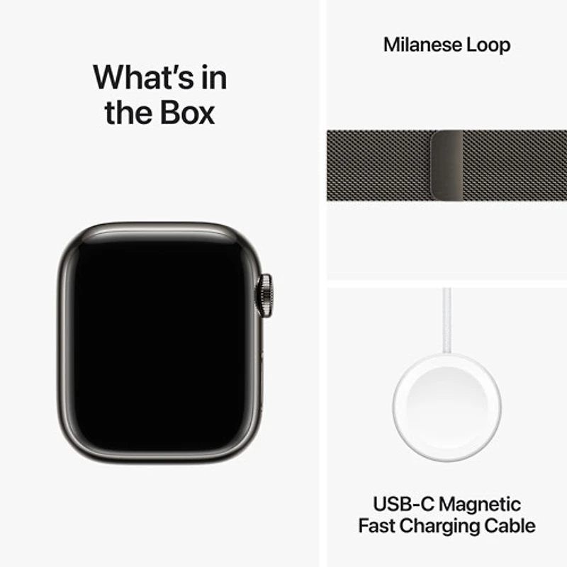 Apple Watch Series 9 (GPS + Cellular) avec boîtier de 41 mm en acier inoxydable graphite et bracelet milanais en acier inoxydable graphite par TELUS - Petit - Financement mensuel