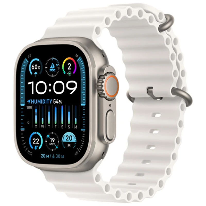 Apple Watch Ultra 2 (GPS + Cellular) avec boîtier de 49 mm en titane et bracelet Océan blanc par TELUS - Financement mensuel