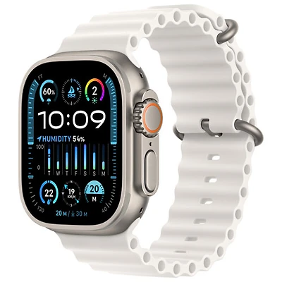 Apple Watch Ultra 2 (GPS + Cellular) avec boîtier de 49 mm en titane et bracelet Océan blanc par TELUS - Financement mensuel