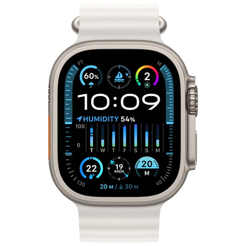 Apple Watch Ultra 2 (GPS + Cellular) avec boîtier de 49 mm en titane et bracelet Océan blanc par TELUS - Financement mensuel