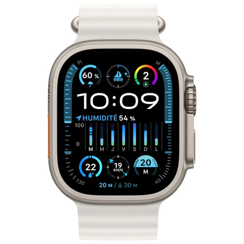 Apple Watch Ultra 2 (GPS + Cellular) avec boîtier de 49 mm en titane et bracelet Océan blanc par TELUS - Financement mensuel