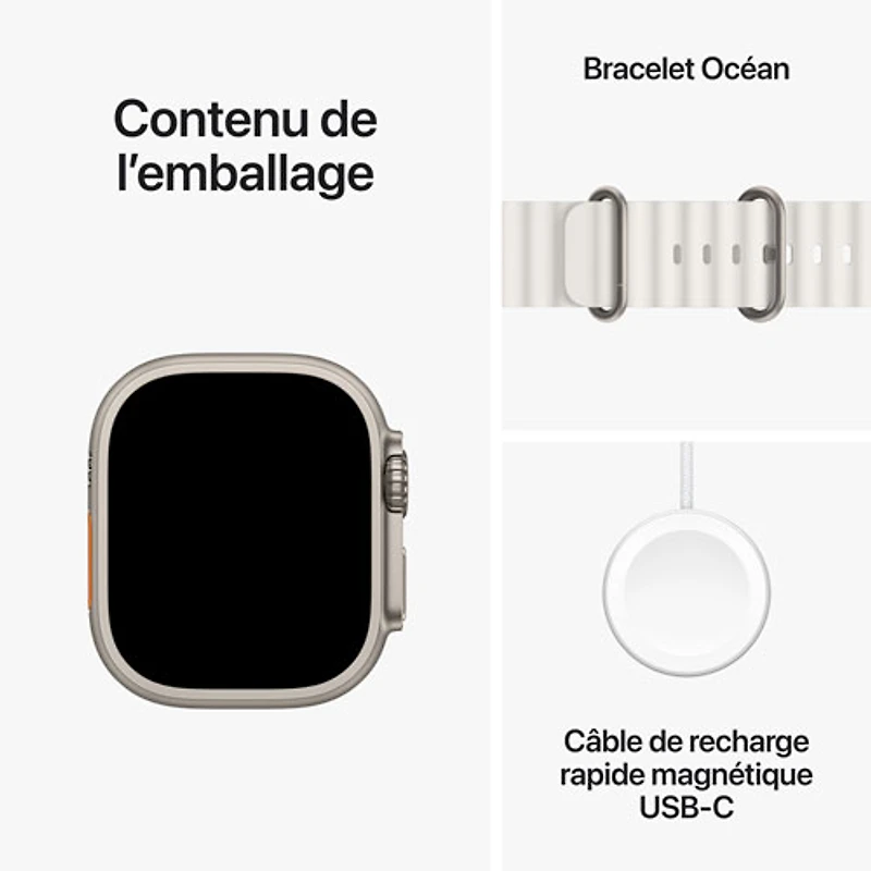 Apple Watch Ultra 2 (GPS + Cellular) avec boîtier de 49 mm en titane et bracelet Océan blanc par TELUS - Financement mensuel
