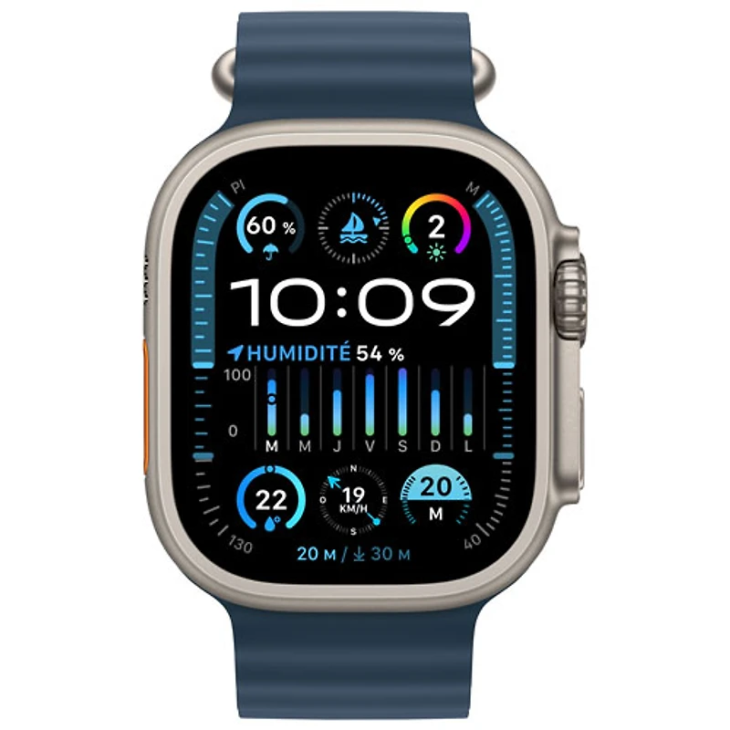 Apple Watch Ultra 2 (GPS + Cellular) avec boîtier de 49 mm en titane et bracelet Océan bleu par Freedom Mobile - Paiement Balance mensuel