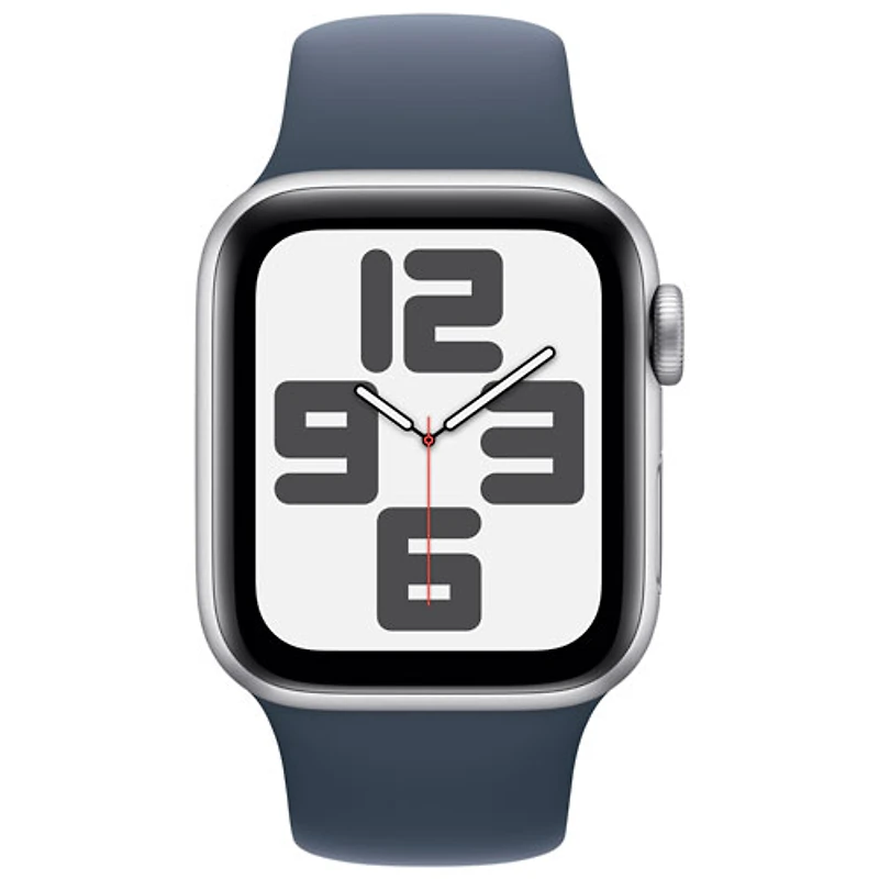Apple Watch SE (GPS + Cellular) avec boîtier de mm en aluminium argenté et bracelet sport bleu tempête par Rogers - Petit/Moyen