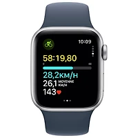 Apple Watch SE (GPS + Cellular) avec boîtier de mm en aluminium argenté et bracelet sport bleu tempête par Rogers - Petit/Moyen