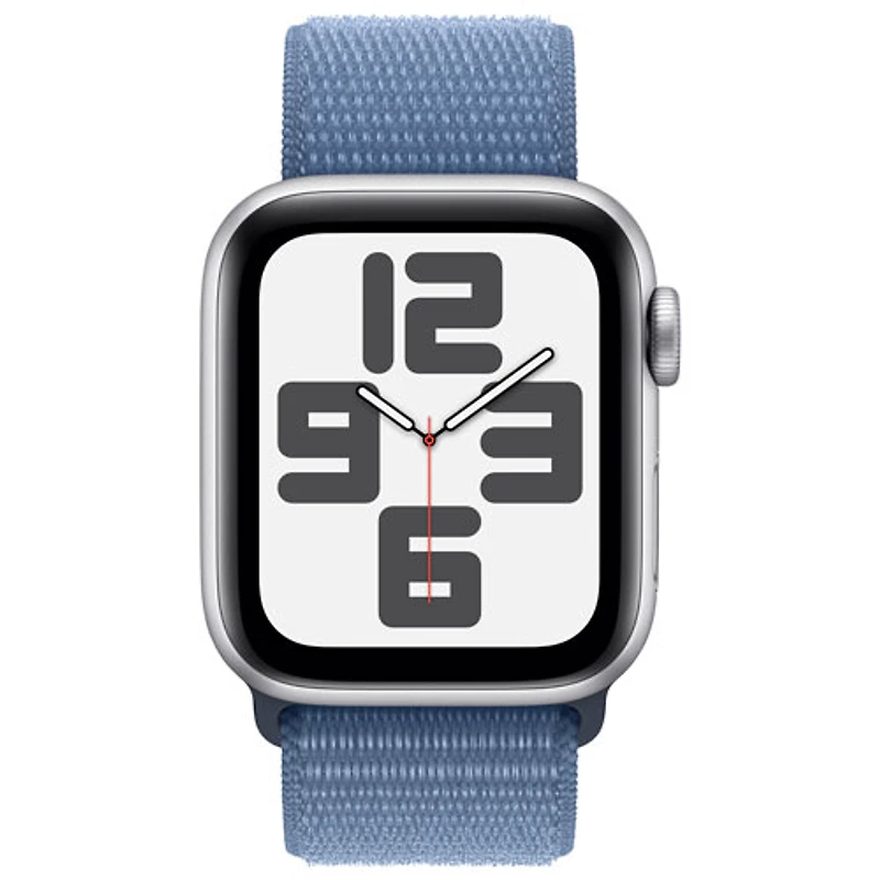 Apple Watch SE (GPS + Cellular) avec boîtier de mm en aluminium argenté et bracelet sport bleu hivernal par TELUS