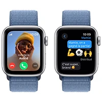 Apple Watch SE (GPS + Cellular) avec boîtier de mm en aluminium argenté et bracelet sport bleu hivernal par TELUS
