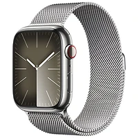Apple Watch Series 9 (GPS + Cellular) avec boîtier de 45 mm en acier inoxydable argenté et bracelet milanais argenté par Rogers - Grand - Financement mensuel