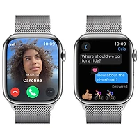 Apple Watch Series 9 (GPS + Cellular) avec boîtier de 45 mm en acier inoxydable argenté et bracelet milanais argenté par TELUS - Grand - Financement mensuel