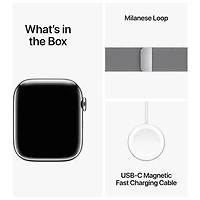 Apple Watch Series 9 (GPS + Cellular) avec boîtier de 45 mm en acier inoxydable argenté et bracelet milanais argenté par TELUS - Grand - Financement mensuel