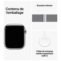 Apple Watch Series 9 (GPS + Cellular) avec boîtier de 45 mm en acier inoxydable argenté et bracelet milanais argenté par TELUS - Grand - Financement mensuel