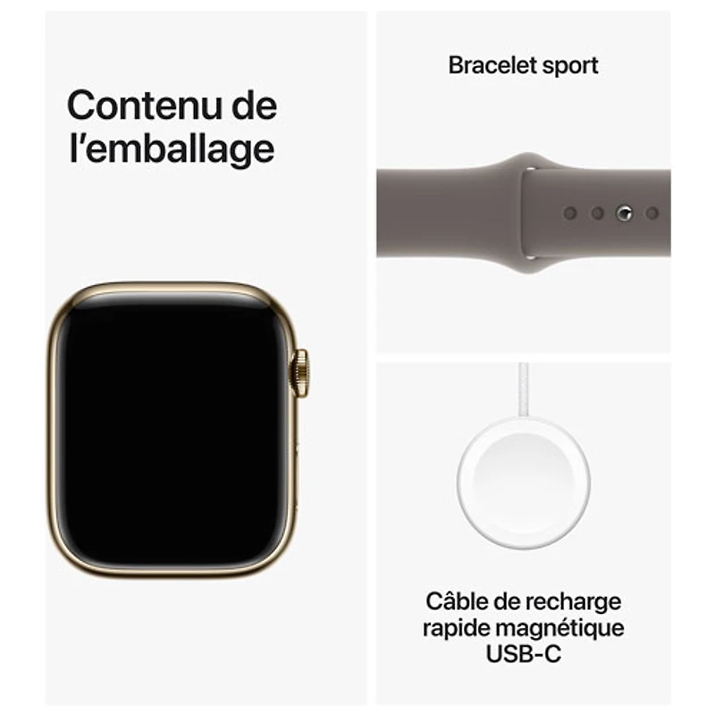 Apple Watch Series 9 (GPS + Cellular) avec boîtier de 45 mm en acier inoxydable doré et bracelet sport argile par TELUS - Moyen/Grand - Financement mensuel