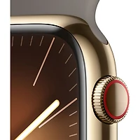 Apple Watch Series 9 (GPS + Cellular) avec boîtier de 45 mm en acier inoxydable doré et bracelet sport argile par TELUS - Moyen/Grand - Financement mensuel