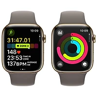 Apple Watch Series 9 (GPS + Cellular) avec boîtier de 45 mm en acier inoxydable doré et bracelet sport argile par TELUS - Moyen/Grand - Financement mensuel
