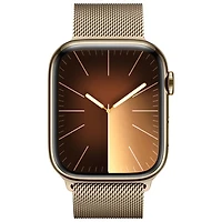 Apple Watch Series 9 (GPS + Cellular) avec boîtier de 45 mm en acier inoxydable doré et bracelet milanais doré par TELUS - Grand - Financement mensuel