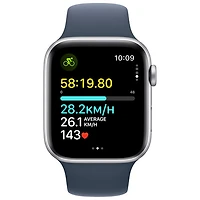 Apple Watch SE (GPS + Cellular) avec boîtier de 44 mm en aluminium argenté et bracelet sport bleu tempête par Rogers - Moyen/Grand - Financement mensuel