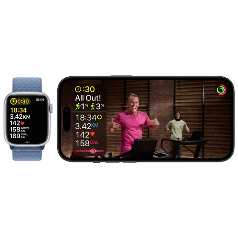 Apple Watch Series 9 (GPS + Cellular) avec boîtier de 45 mm en acier inoxydable argenté et bracelet sport bleu tempête par TELUS - Petit/Moyen - Financement mensuel