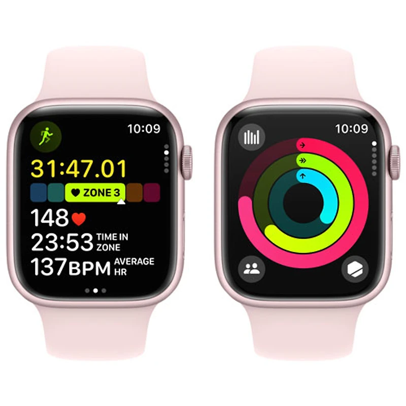 Apple Watch Series 9 (GPS + Cellular) avec boîtier de 45 mm en aluminium rose et bracelet sport rose dragée par TELUS - Petit/Moyen - Financement mensuel